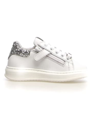 Naturino Leder-Sneakers "Ollip zip" in Weiß/ Silber