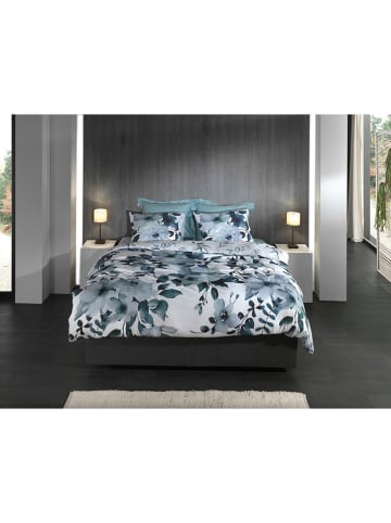 HNL Mako-satijnen beddengoedset "Kristoffer" wit/blauw