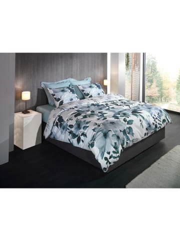 HNL Mako-satijnen beddengoedset "Kristoffer" wit/blauw
