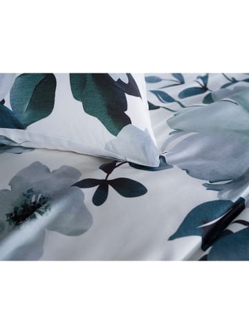 HNL Mako-satijnen beddengoedset "Kristoffer" wit/blauw