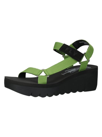 Fly London Leder-Keilsandaletten in Grün