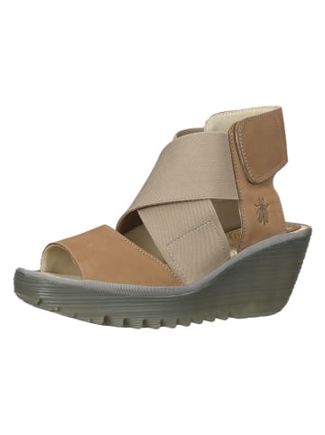 Fly London Leder-Keilsandaletten in Beige/ Hellbraun