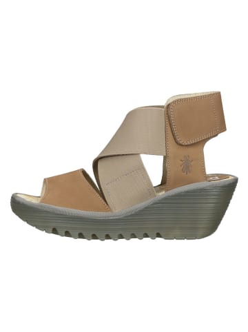 Fly London Leder-Keilsandaletten in Beige/ Hellbraun