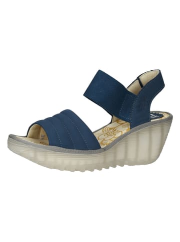 Fly London Leder-Keilsandaletten in Blau