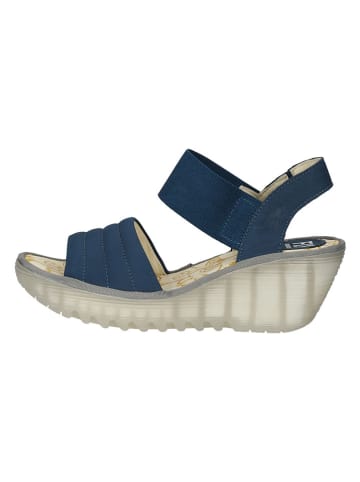Fly London Leder-Keilsandaletten in Blau