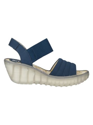 Fly London Leder-Keilsandaletten in Blau