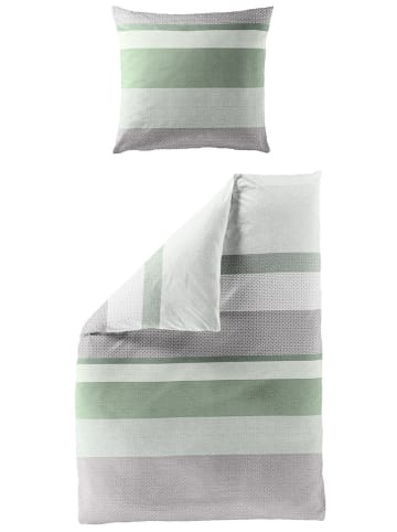 Bierbaum Satin-Bettwäsche-Set  in Grau/ Grün