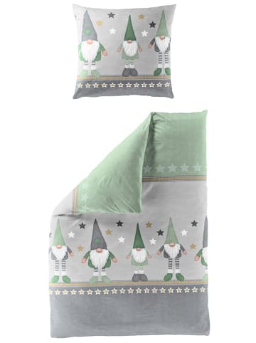 Bierbaum Komplet pościeli flanelowej w kolorze szaro-zielonym