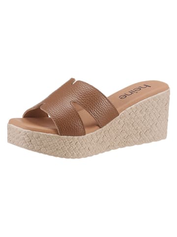 Heine Leder-Pantoletten in Beige/ Hellbraun