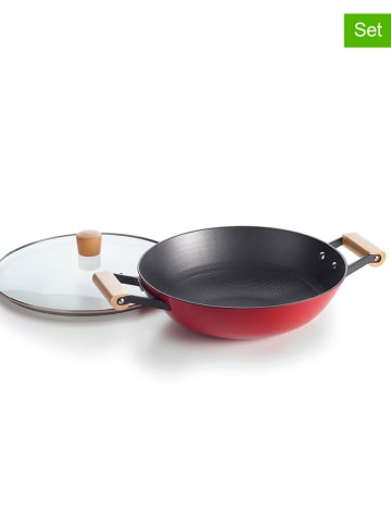 Brandt 2-delige set: wokpan met deksel zwart/rood - Ø 30 cm