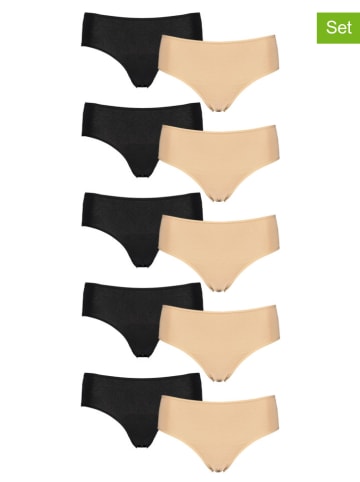 PETITE FLEUR 10-delige set: slips zwart/beige