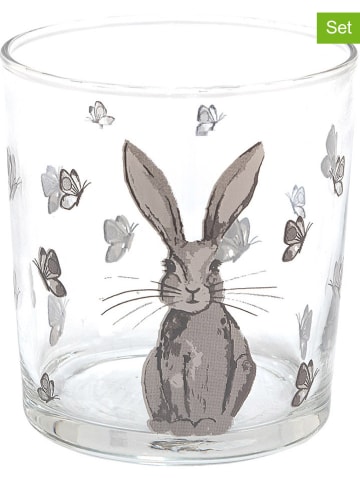 Clayre & Eef 2-delige set: drinkglazen transparant/grijs - 340 ml