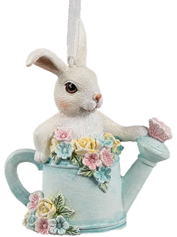 Clayre & Eef Dekoanhänger "Kaninchen" in Weiß/ Mint - (B)8 x (H)10 x (T)4 cm