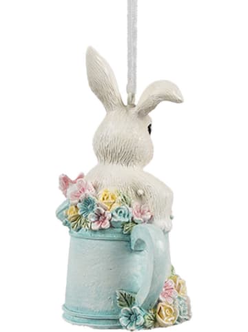 Clayre & Eef Decoratieve hanger "Konijntje" wit/mintgroen - (B)8 x (H)10 x (D)4 cm