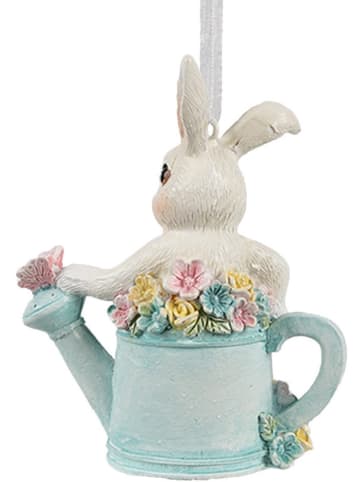 Clayre & Eef Decoratieve hanger "Konijntje" wit/mintgroen - (B)8 x (H)10 x (D)4 cm