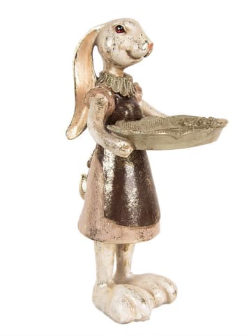 Clayre & Eef Decoratief figuur "Konijntje met dienblad" wit/bruin - (B)15 x (H)29 x (D)15 cm
