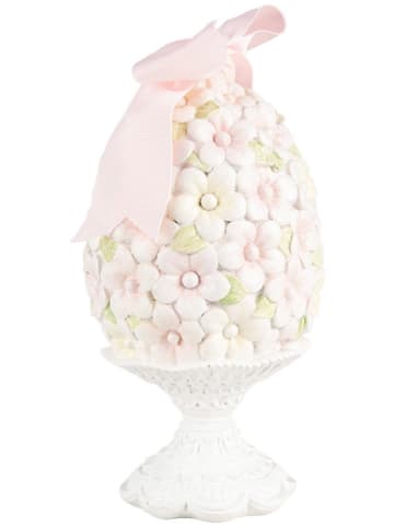 Clayre & Eef Decoratief figuur "Ei" wit/lichtroze - (H)20 x Ø 10 cm