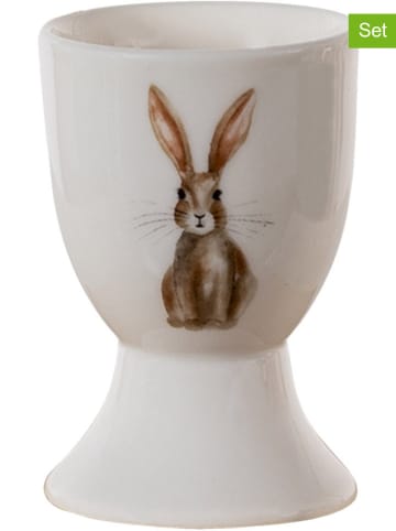 Clayre & Eef 2er-Set: Eierbecher in Weiß/ Hellbraun - (H)6 x Ø 4 cm