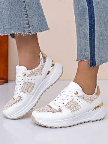 Sixth Sens Sneakers wit/beige/goudkleurig