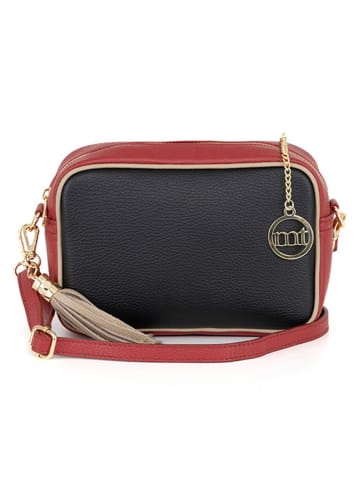 Mia Tomazzi Leder-Umhängetasche "Venosta" in Schwarz/ Rot - (B)20 x (H)10 x (T)8 cm