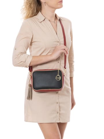Mia Tomazzi Leder-Umhängetasche "Venosta" in Schwarz/ Rot - (B)20 x (H)10 x (T)8 cm