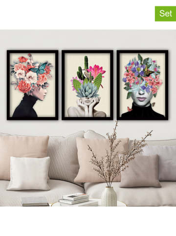 wall addiction 3er-Set: Gerahmte Holz-Kunstdrucke