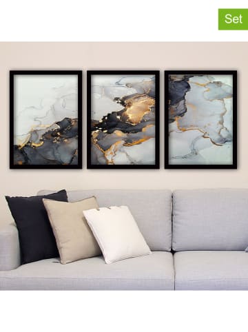 wall addiction 3er-Set: Gerahmte Holz-Kunstdrucke
