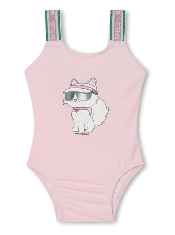 Karl Lagerfeld Kids Strój kąpielowy w kolorze jasnoróżowym ze wzorem