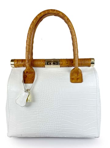 ORE10 Leder-Henkeltasche "Roser" in Weiß/ Hellbraun - (B)24 x (H)27 x (T)17 cm