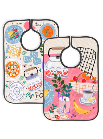 Folkifreckles 2er-Set: Lätzchen "Food" in Beige/ Bunt - (L)35 x (B)25 cm