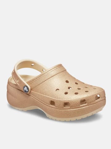 Crocs Chodaki "Classic Platform Glitter" w kolorze beżowym