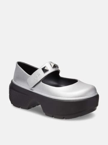 Crocs Baleriny "Stomp Metallic Jane" w kolorze srebrno-białym