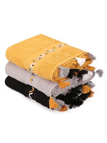 Colourful Cotton Ręczniki (3 szt.) w kolorze musztardowym, szarym i czarnym do rąk
