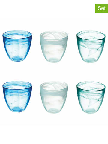 Villa d´Este 6er-Set: Gläser "Alabastro" in Blau/ Weiß/ Grün - 280 ml