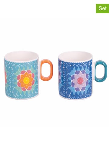 Villa d´Este 2er-Set: Jumbotassen in Blau/ Türkis/ Orange - 350 ml