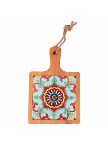 Villa d´Este Snijplank "Tradizione" lichtbruin/turquoise - (B)12,9 x (H)19,6 cm
