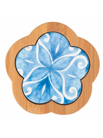 Villa d´Este 6-delige onderzetterset "Aquazul" blauw/lichtbruin - Ø 7,5 cm