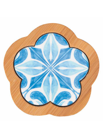 Villa d´Este 6-delige onderzetterset "Aquazul" blauw/lichtbruin - Ø 7,5 cm