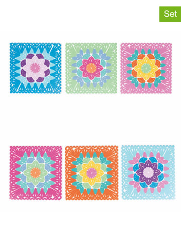 Villa d´Este 6-delige set: onderzetters "Crochet Square" meerkleurig - (L)11 x (B)11 cm