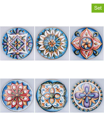 Villa d´Este 6-delige set: onderzetters "Maioliche" blauw/lichtroze - Ø 33 cm