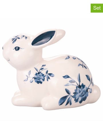 Villa d´Este 2er-Set: Dekoobjekte "Easter Rabbit" in Weiß/ Dunkelblau - (H)13,9 cm
