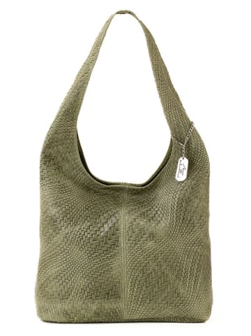 Anna Morellini Leder-Schultertasche "Palladia" in Khaki - (B)38 x (H)30 x (T)2 cm