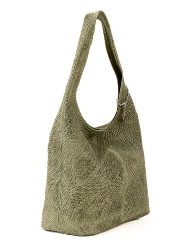 Anna Morellini Leder-Schultertasche "Palladia" in Khaki - (B)38 x (H)30 x (T)2 cm