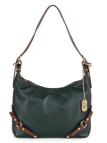 Anna Morellini Leder-Schultertasche "Marinella" in Dunkelgrün - (B)31 x (H)22 x (T)10 cm