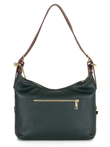 Anna Morellini Leder-Schultertasche "Marinella" in Dunkelgrün - (B)31 x (H)22 x (T)10 cm