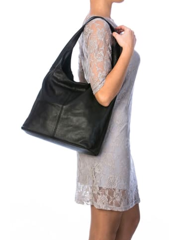Lucca Baldi Leren schoudertas "Barga" zwart - (B)33 x (H)32 x (D)16 cm