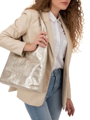 Lucca Baldi Leren schoudertas "Barga" goudkleurig - (B)33 x (H)32 x (D)16 cm