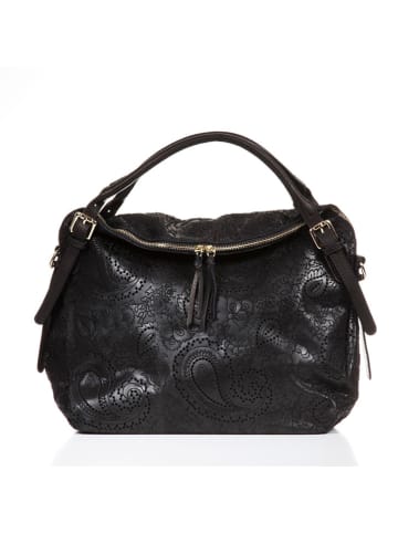 Lucca Baldi Leder-Schultertasche "Cortona" in Schwarz - (B)40 x (H)36 x (T)16 cm