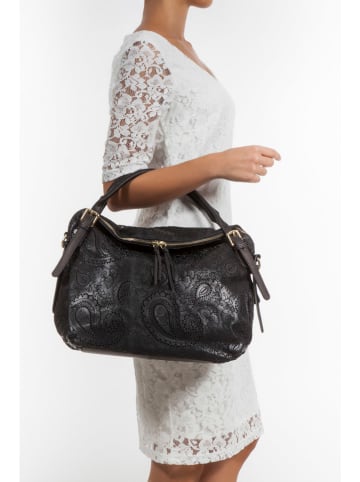 Lucca Baldi Leder-Schultertasche "Cortona" in Schwarz - (B)40 x (H)36 x (T)16 cm