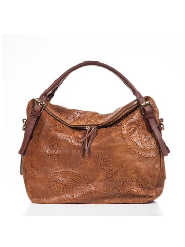Lucca Baldi Leren schoudertas "Cortona" lichtbruin - (B)40 x (H)36 x (D)16 cm